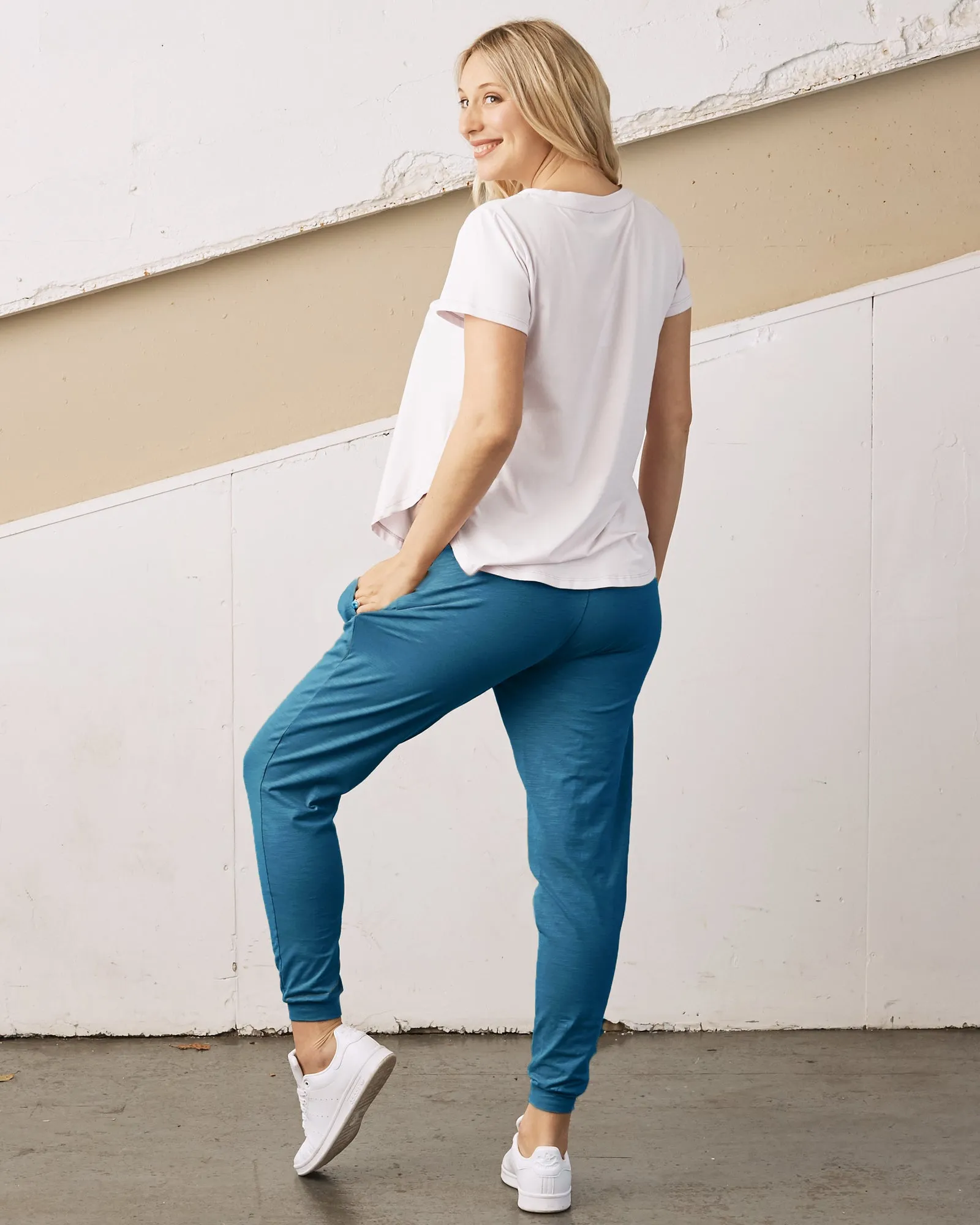 Eden Cotton Maternity Jogger Pants- Blue