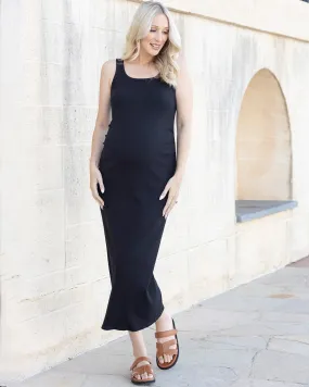 Eliza Maternity Ribbed Tube Midi Dress In Black