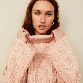 Emily Cable Roll Neck Jumper - Dusky Pink