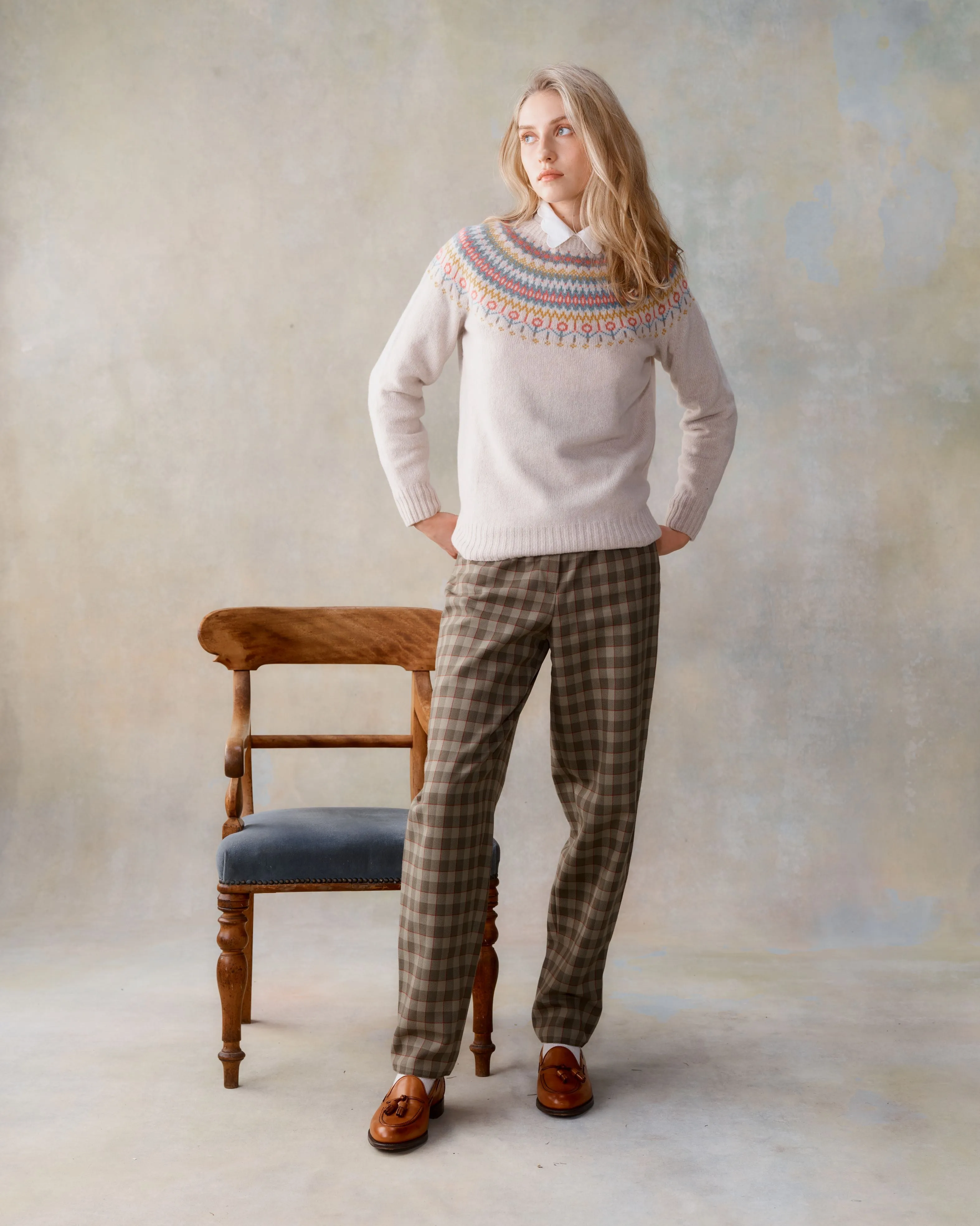 Fair Isle Yoke Crew Neck Sweater - Swansdown