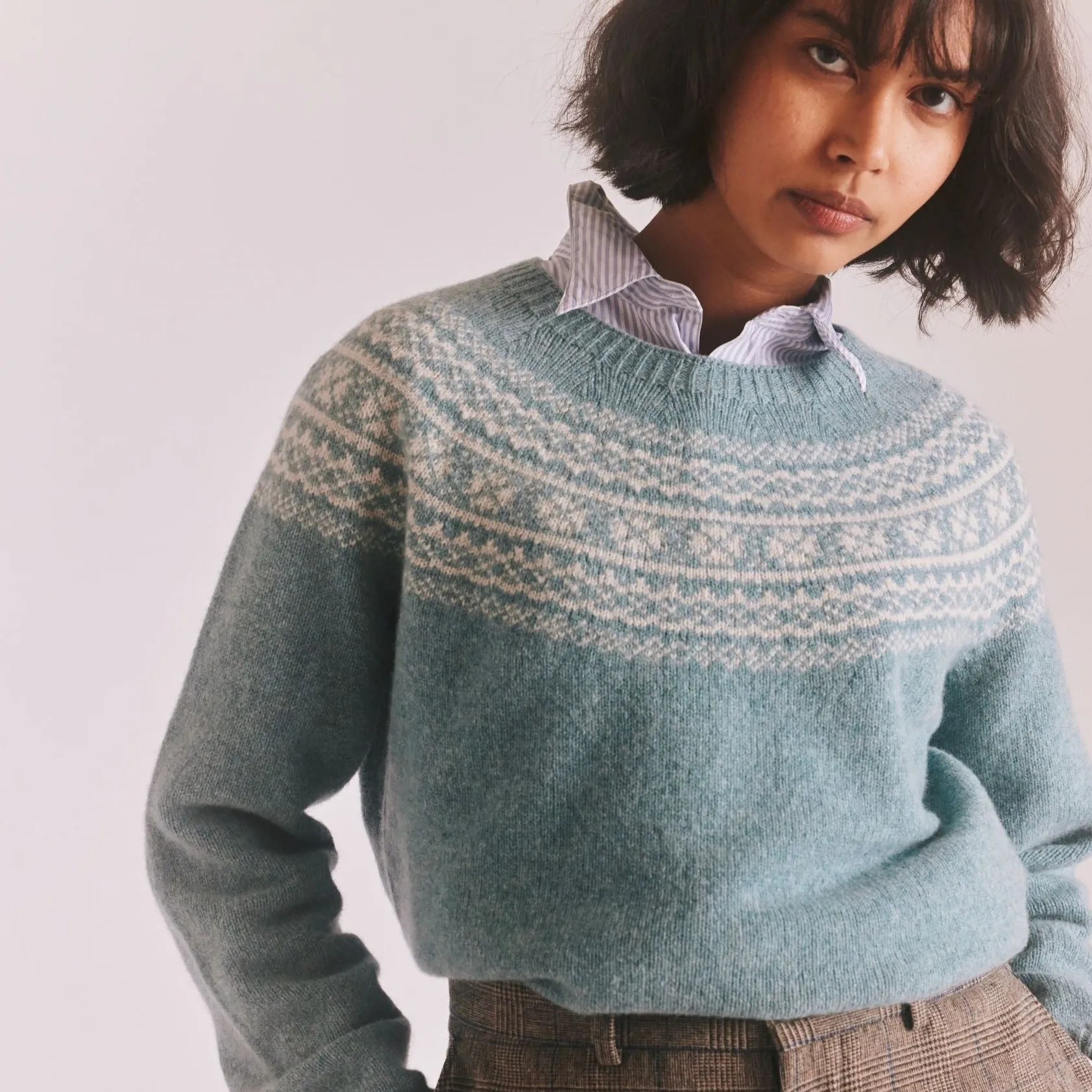 Fairisle Jumper - Oribe Green / Swansdown