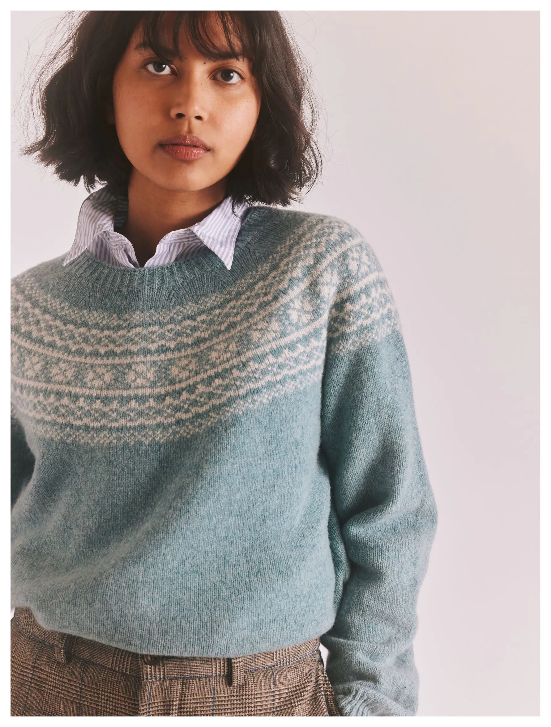 Fairisle Jumper - Oribe Green / Swansdown