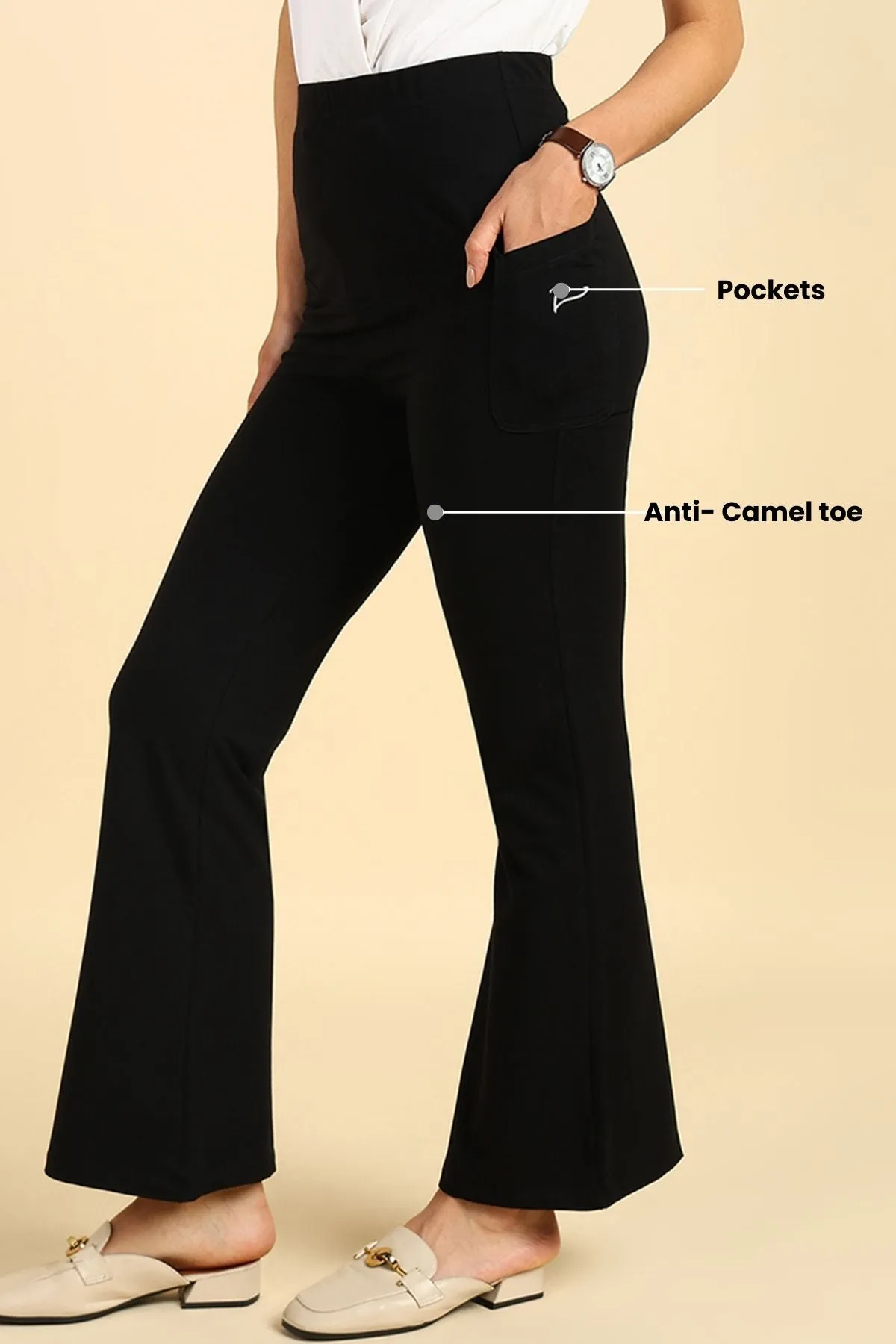 Fit & Flare Cotton Black Maternity Pants (Pregnancy & Postpartum)