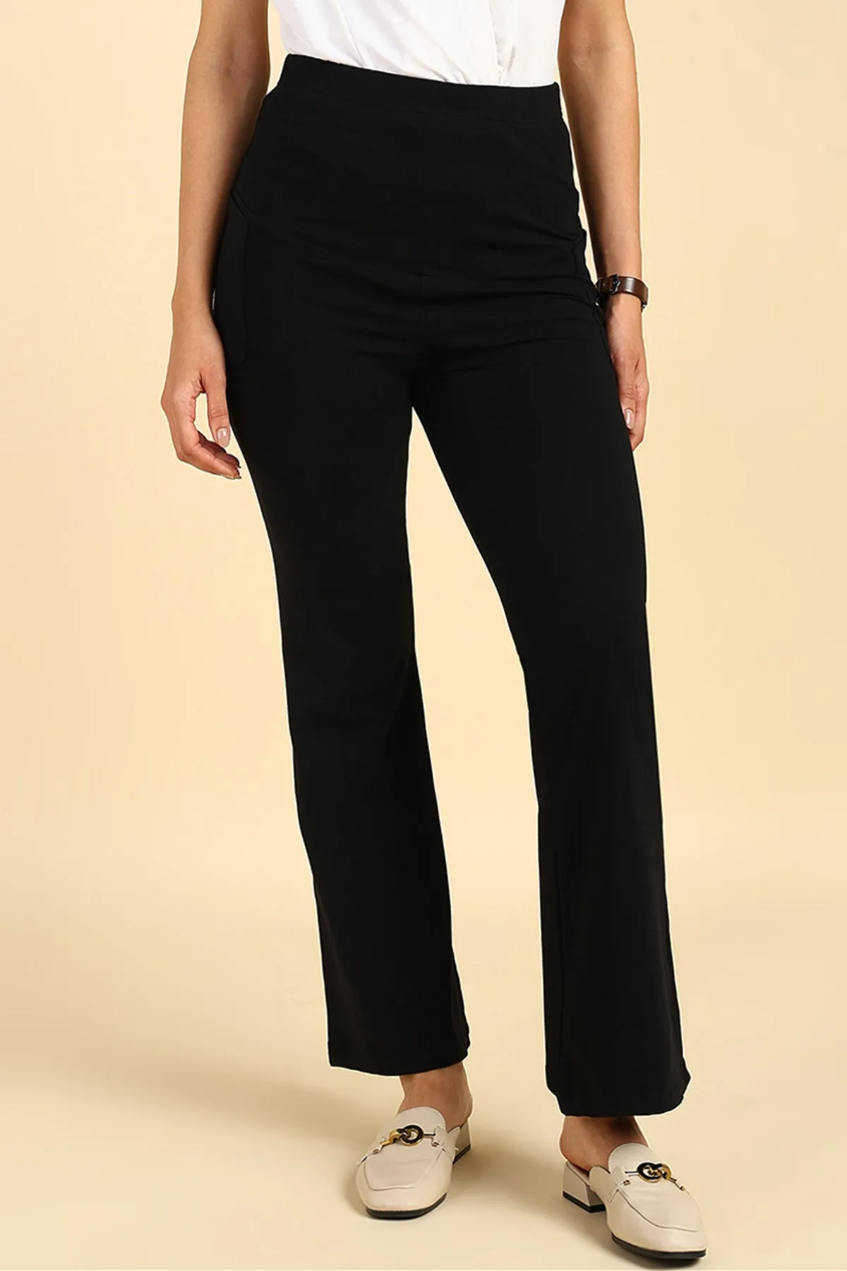 Fit & Flare Cotton Black Maternity Pants (Pregnancy & Postpartum)