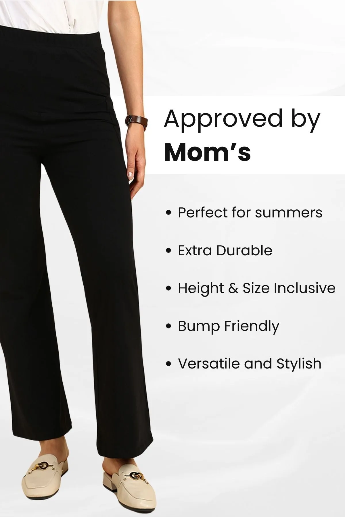 Fit & Flare Cotton Black Maternity Pants (Pregnancy & Postpartum)