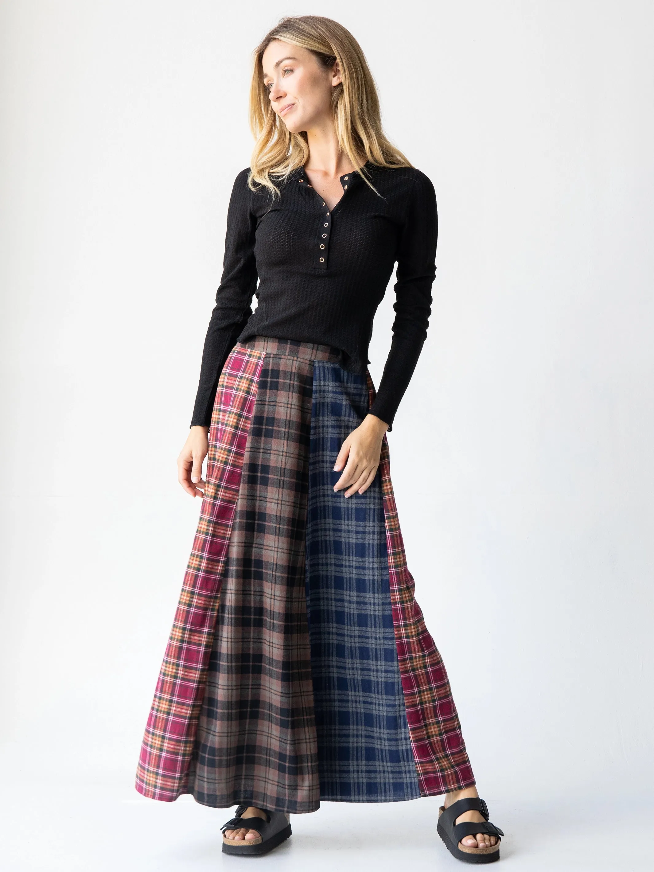 Flannel Valentina Maxi Skirt - Cranberry Navy Flannel