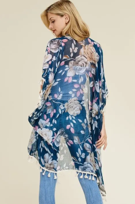 Floral Blue Kimono with Tassels, Go with the Flow!