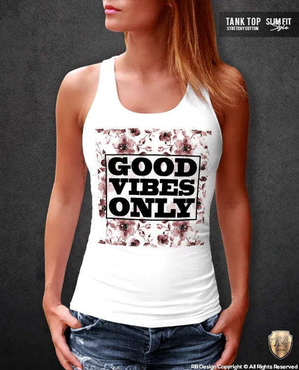 Flowers Top Womens T-shirt Good Vibes Only WD154 Red