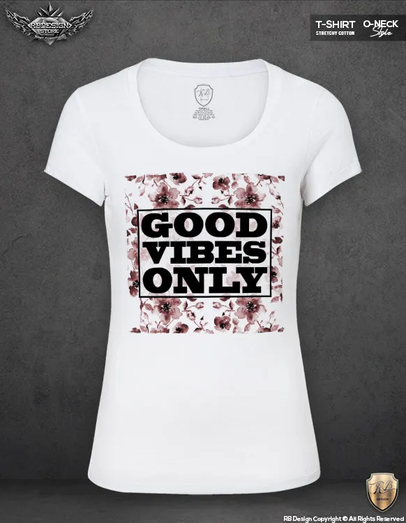 Flowers Top Womens T-shirt Good Vibes Only WD154 Red