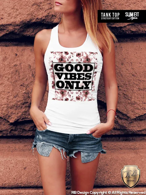 Flowers Top Womens T-shirt Good Vibes Only WD154 Red