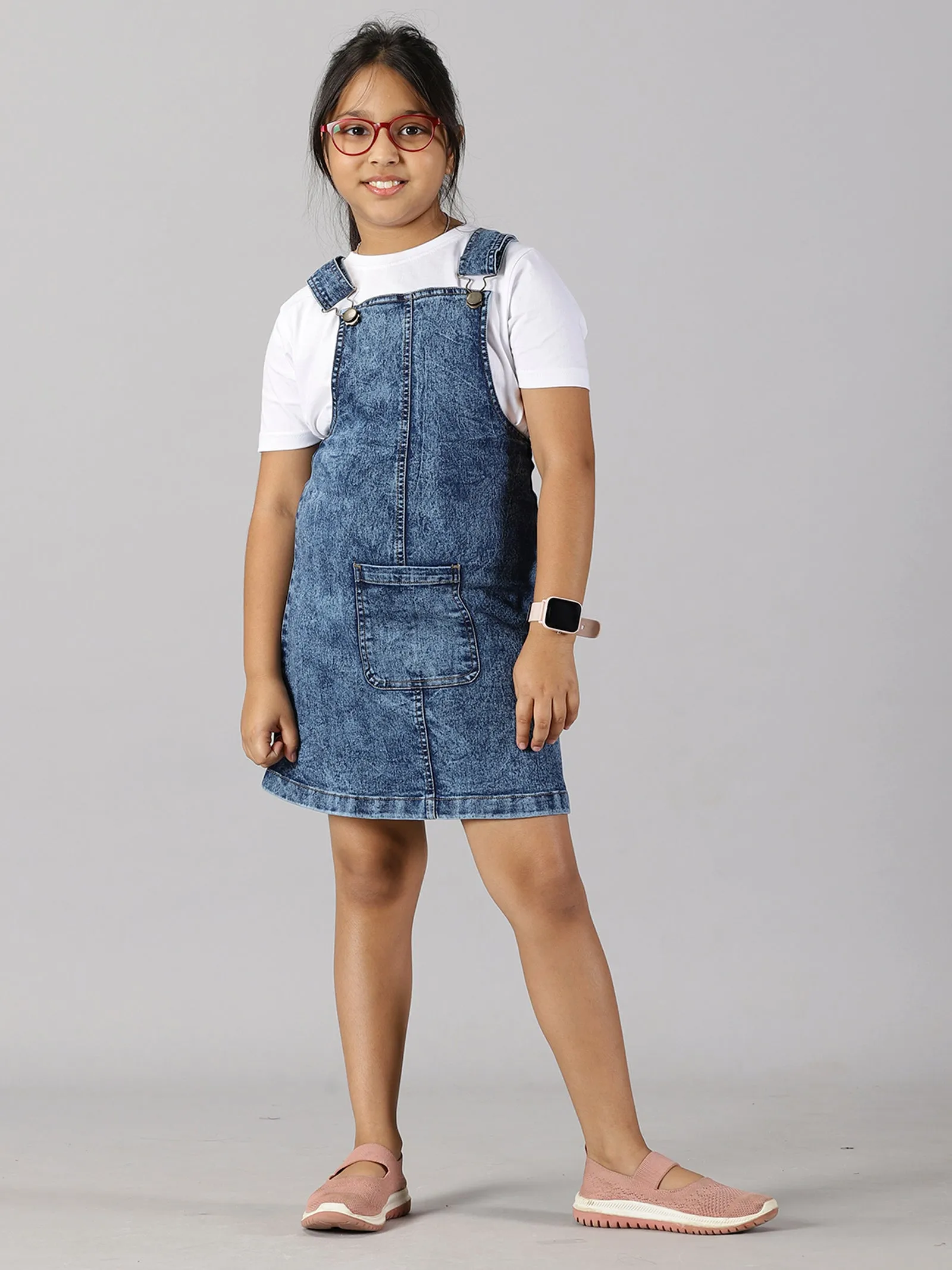 Girls Denim Dungaree Skirt