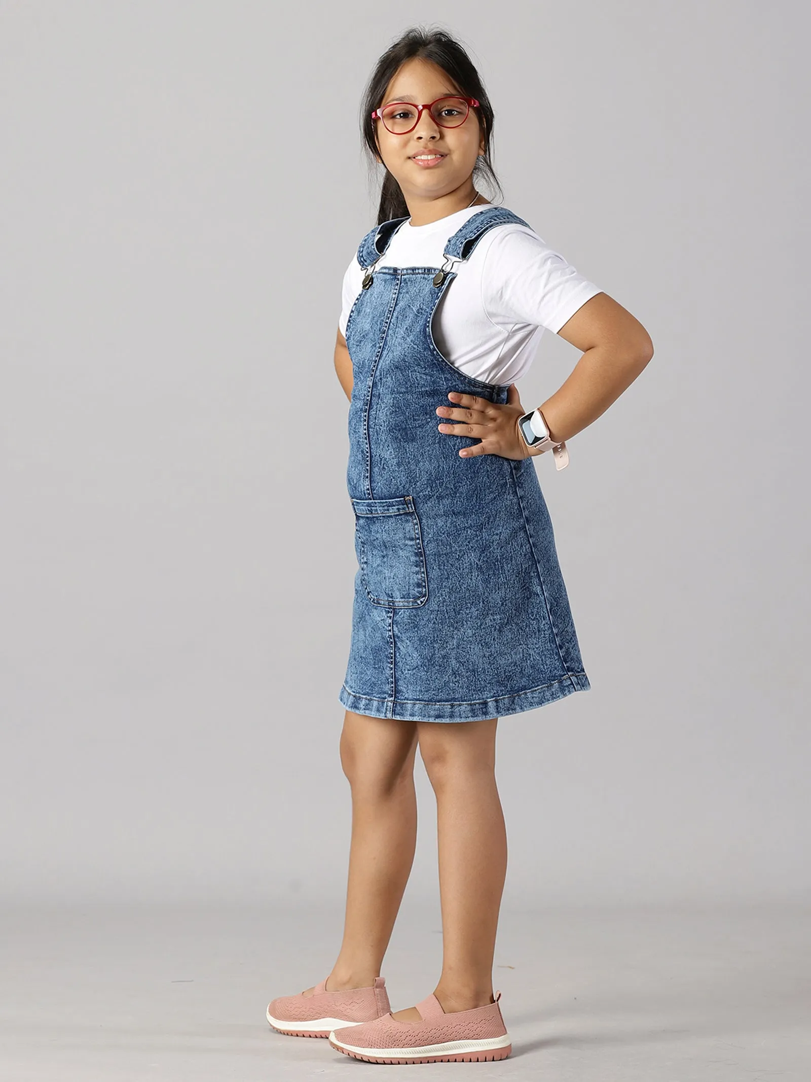 Girls Denim Dungaree Skirt