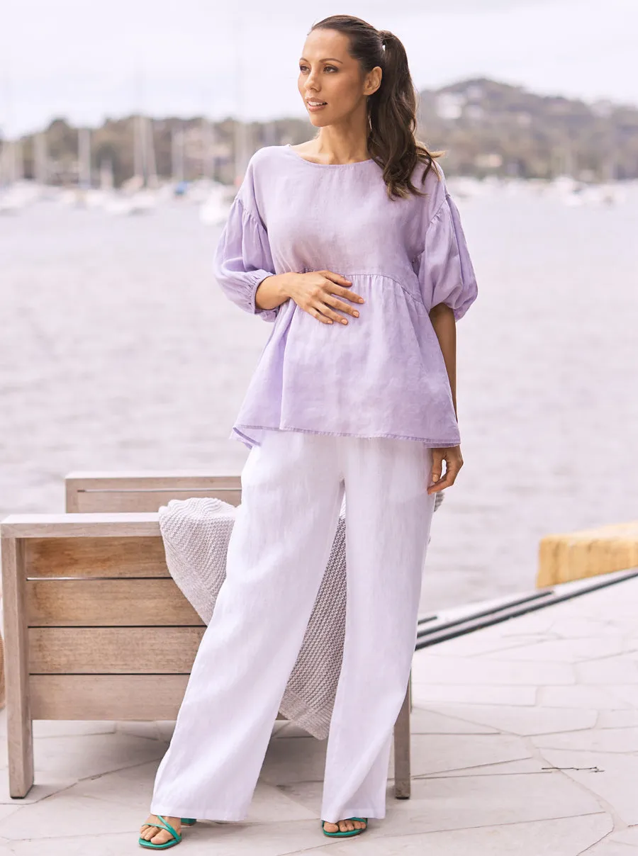 Giulia Maternity Linen Pants in White