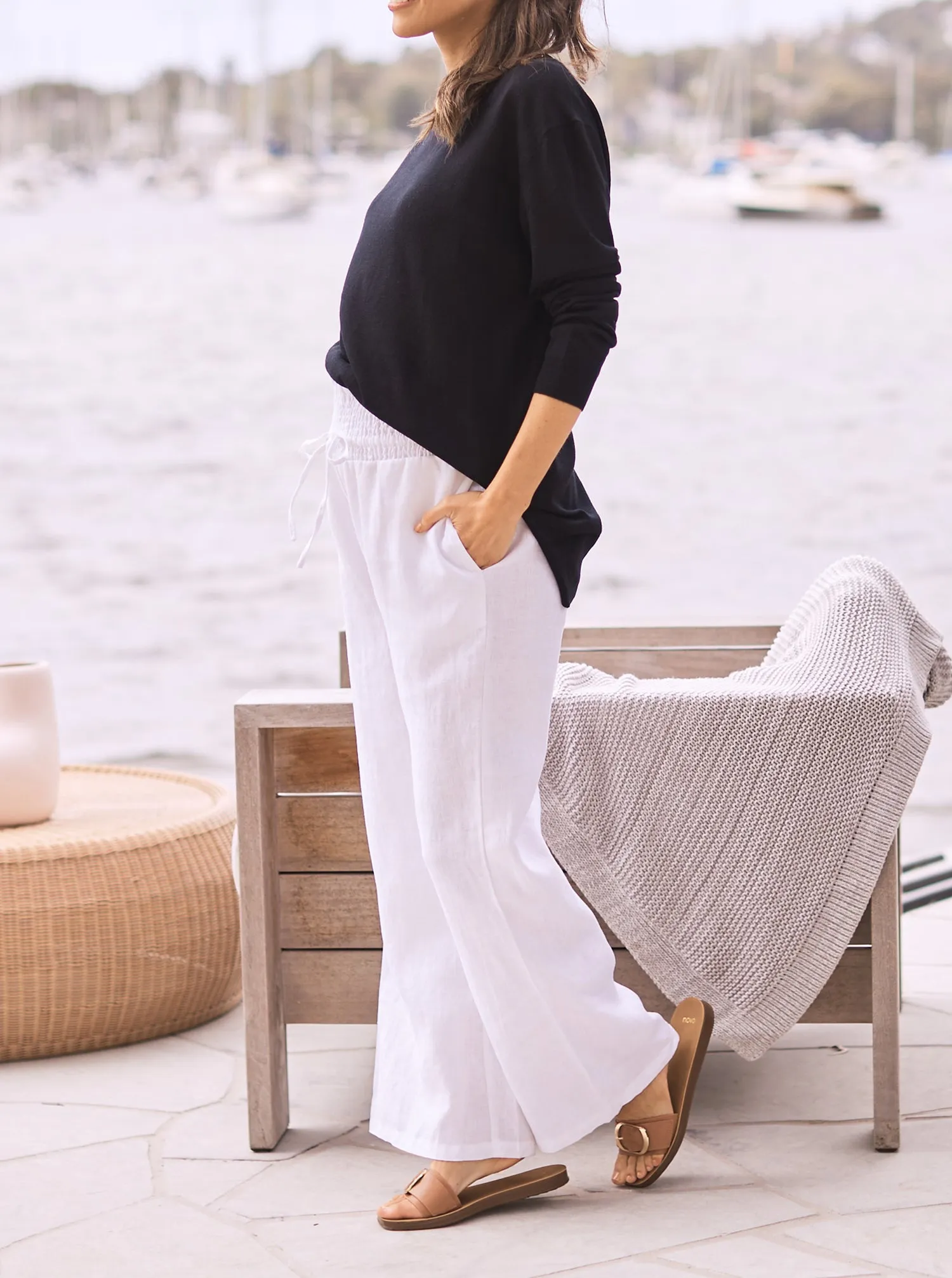 Giulia Maternity Linen Pants in White