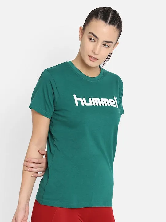 Go Women Cotton Green Logo T-Shirt