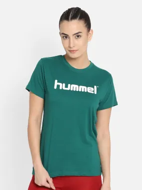 Go Women Cotton Green Logo T-Shirt