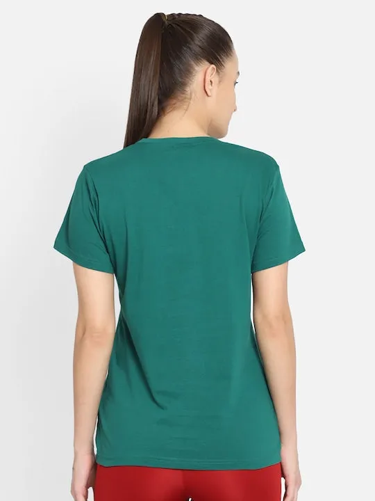 Go Women Cotton Green Logo T-Shirt