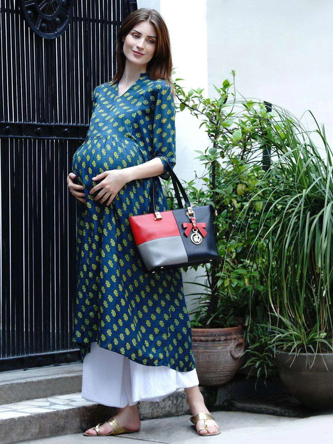 Green A-Line Maternity Kurta