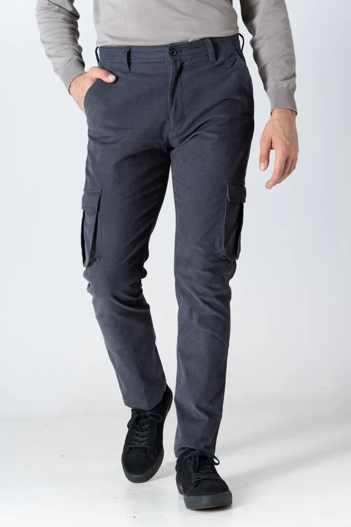 Grey Corduroy Stretch Cargo Pants