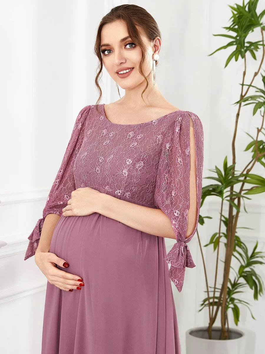 Half Sleeve Lace Split Sleeve A-line Chiffon Maternity Dress