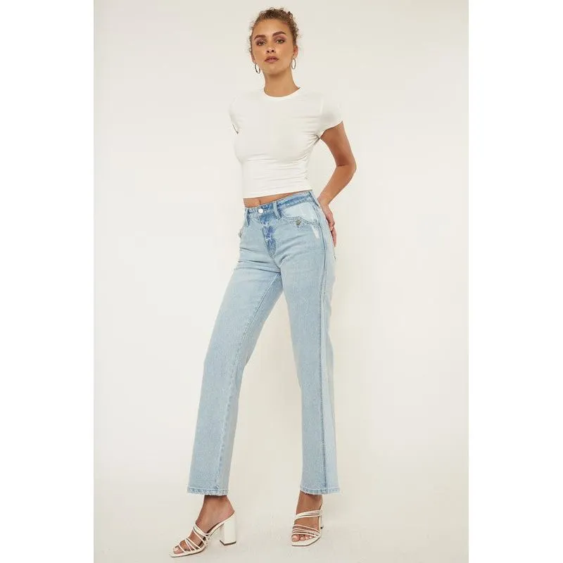 High Rise Contrast Accent Straight Leg Jean