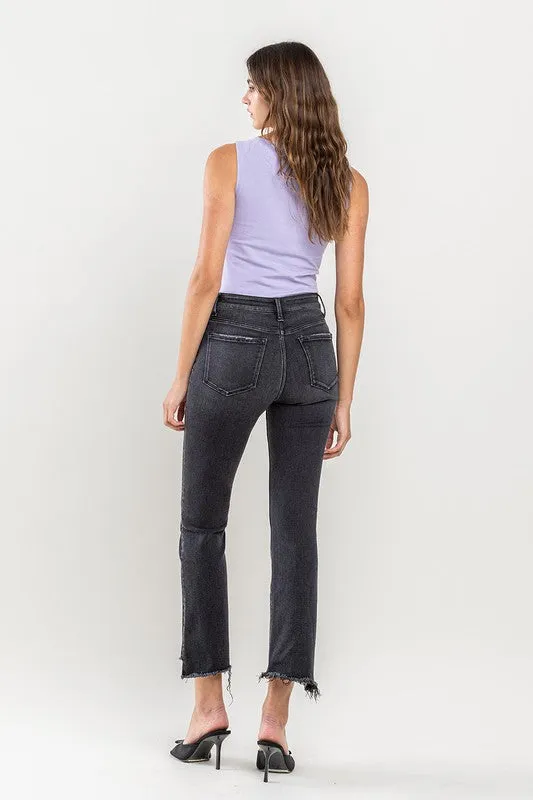 High Rise Raw Step Hem Crop Flare Jeans