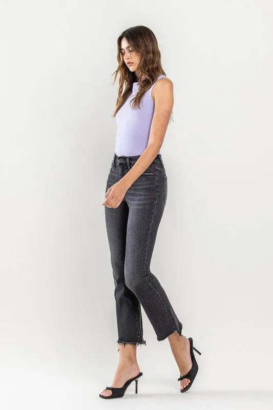 High Rise Raw Step Hem Crop Flare Jeans