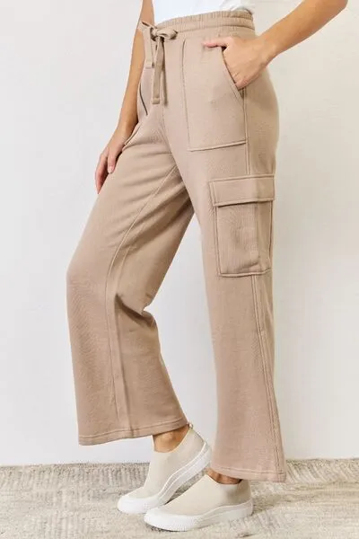 High Waist Cargo Wide Leg Pants in Sand