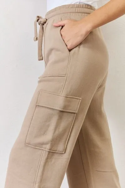 High Waist Cargo Wide Leg Pants in Sand