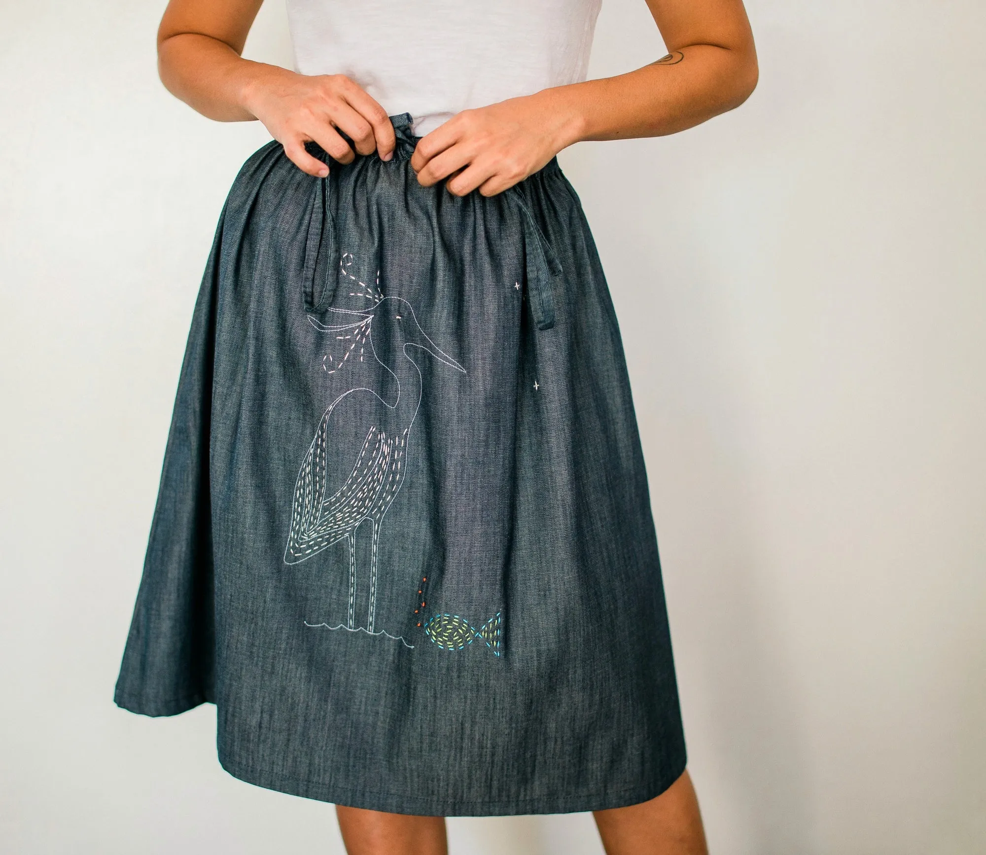 Little Egret Denim Drawstring Skirt no. 1