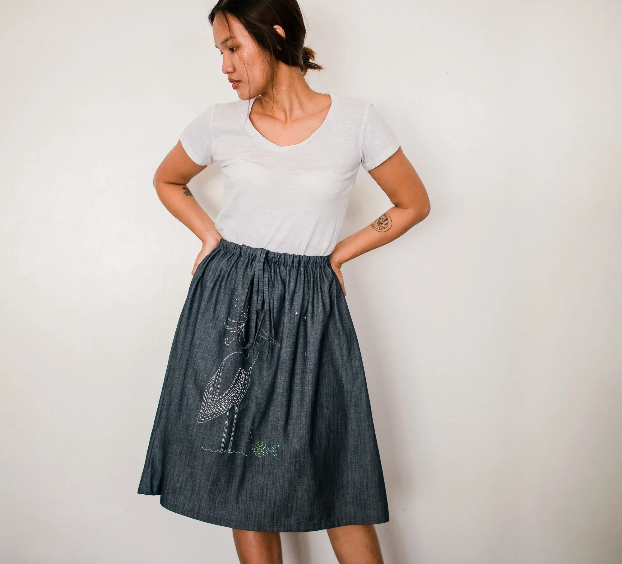 Little Egret Denim Drawstring Skirt no. 1