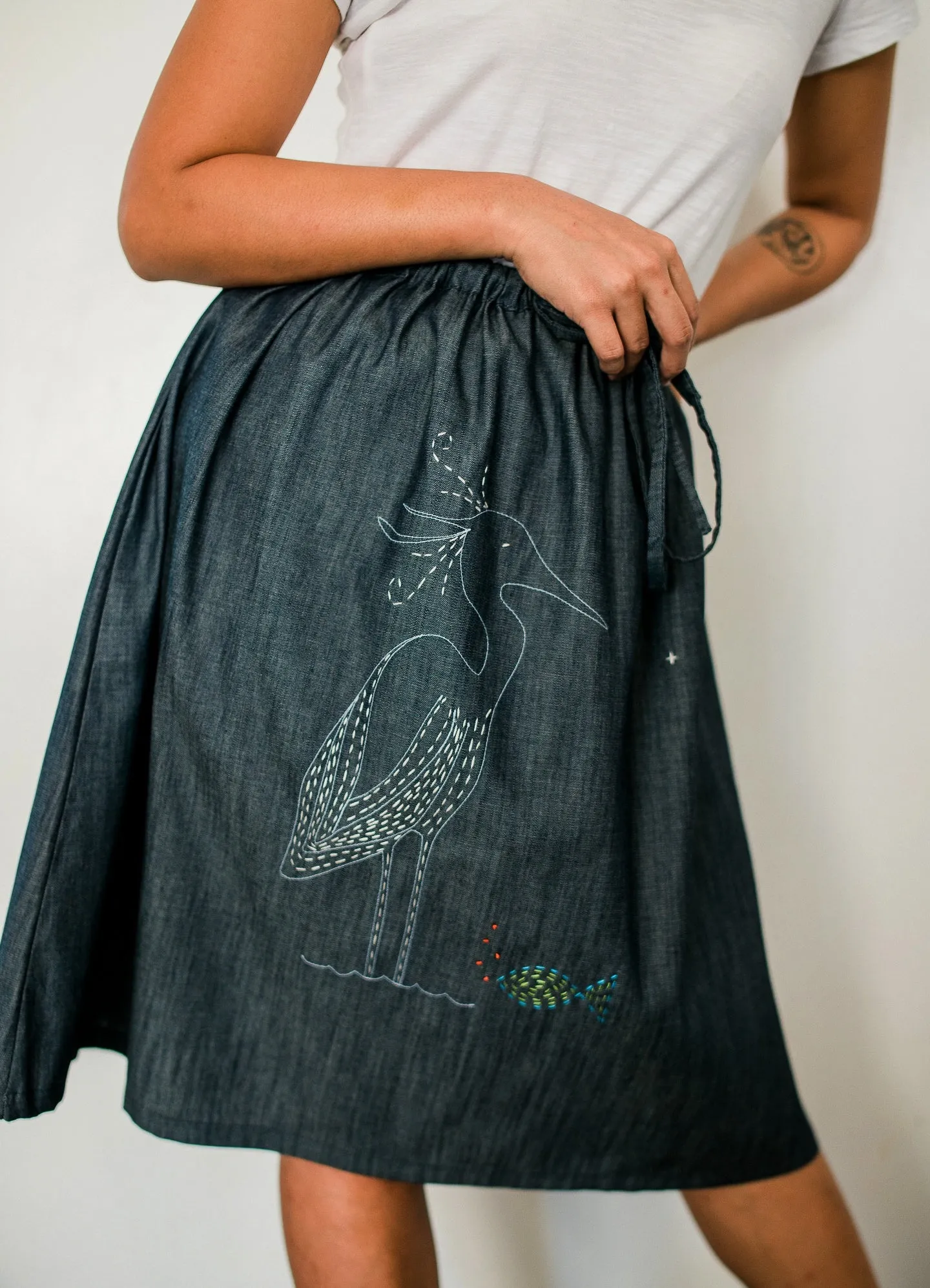 Little Egret Denim Drawstring Skirt no. 1