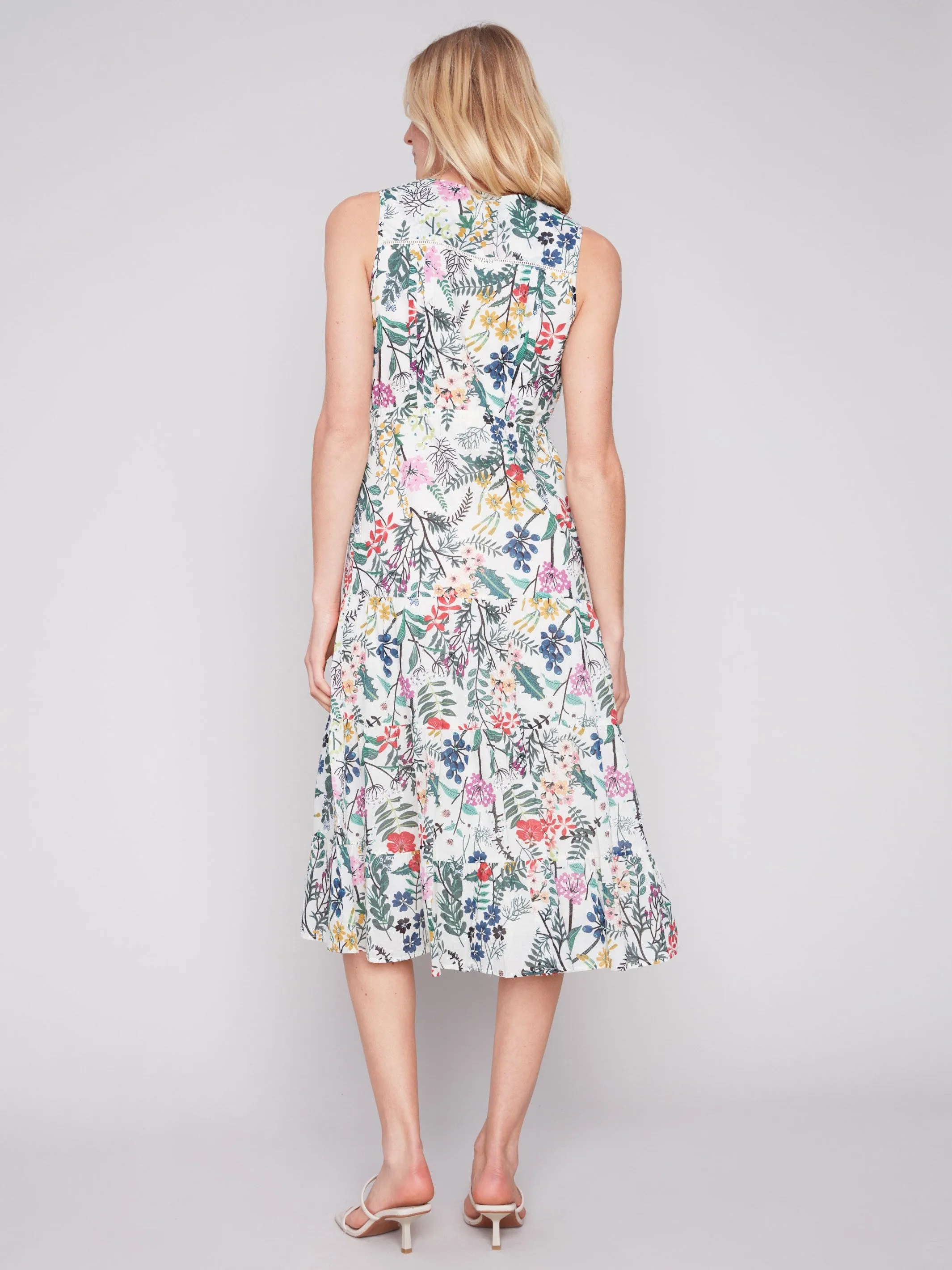 Long Sleeveless Cotton Ruffle Dress - Floral