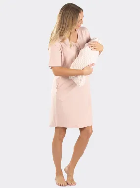 Mama Hospital Nightie with Baby Pouch Set in Pink Bamboo