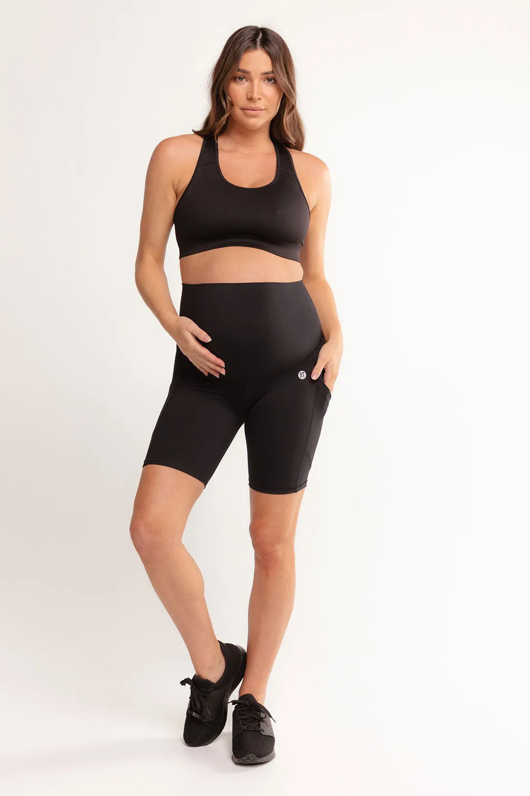 Mama Maternity Bike Shorts With Pockets - Black