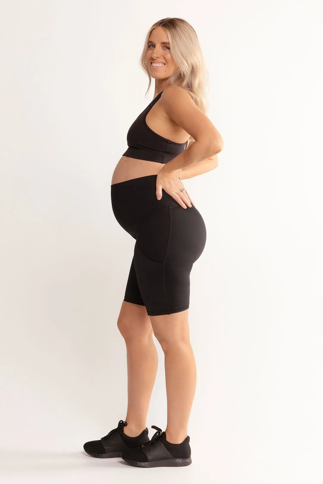 Mama Maternity Bike Shorts With Pockets - Black