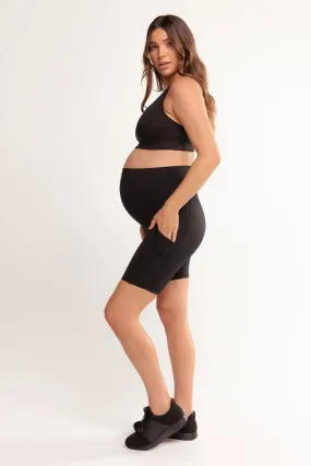 Mama Maternity Bike Shorts With Pockets - Black