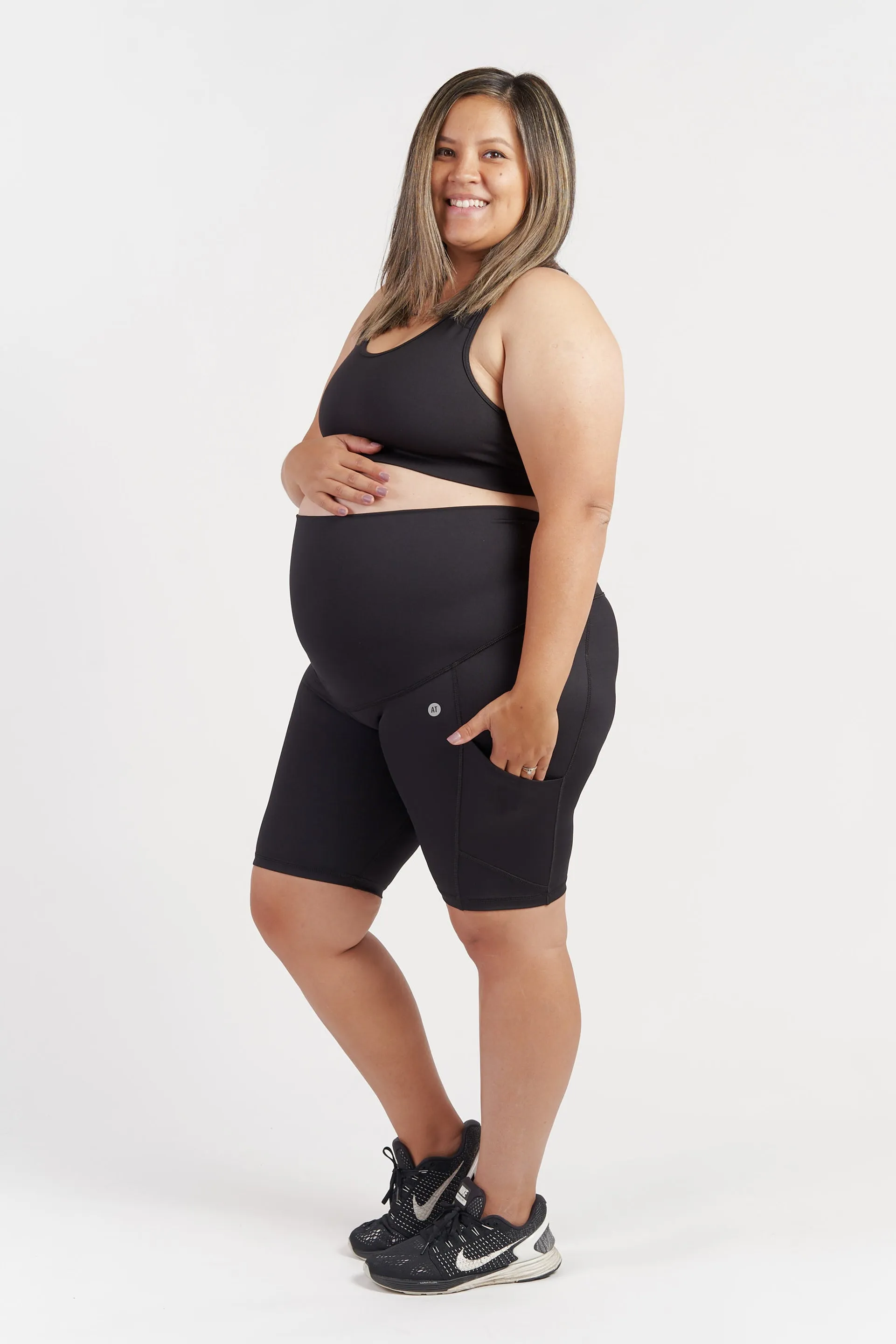 Mama Maternity Bike Shorts With Pockets - Black