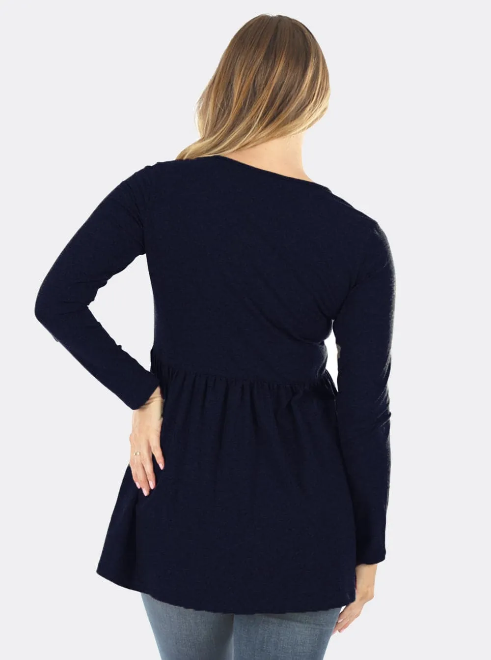 Maternity & Nursing Long Sleeve Baby Doll Tee In Navy