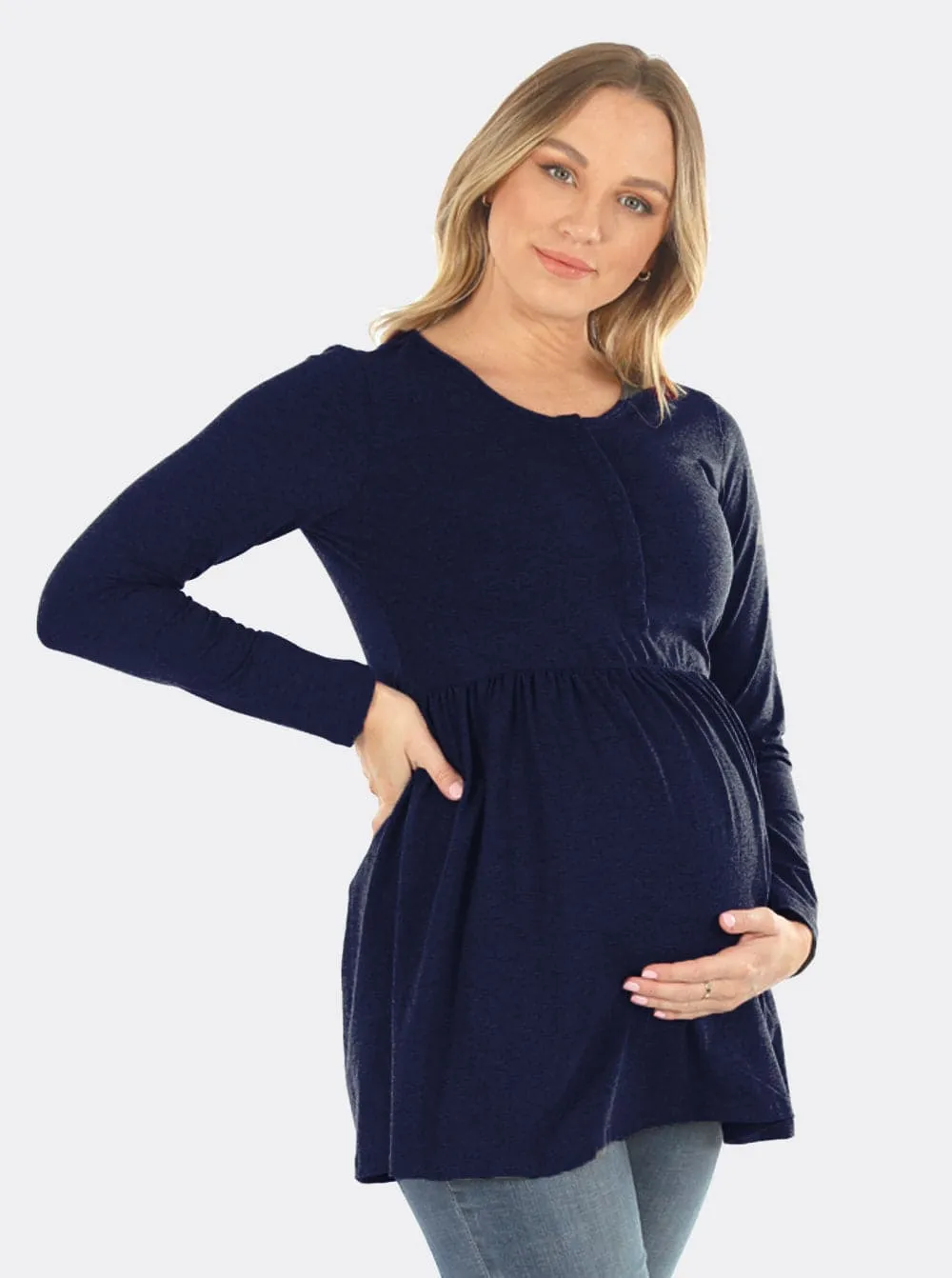 Maternity & Nursing Long Sleeve Baby Doll Tee In Navy