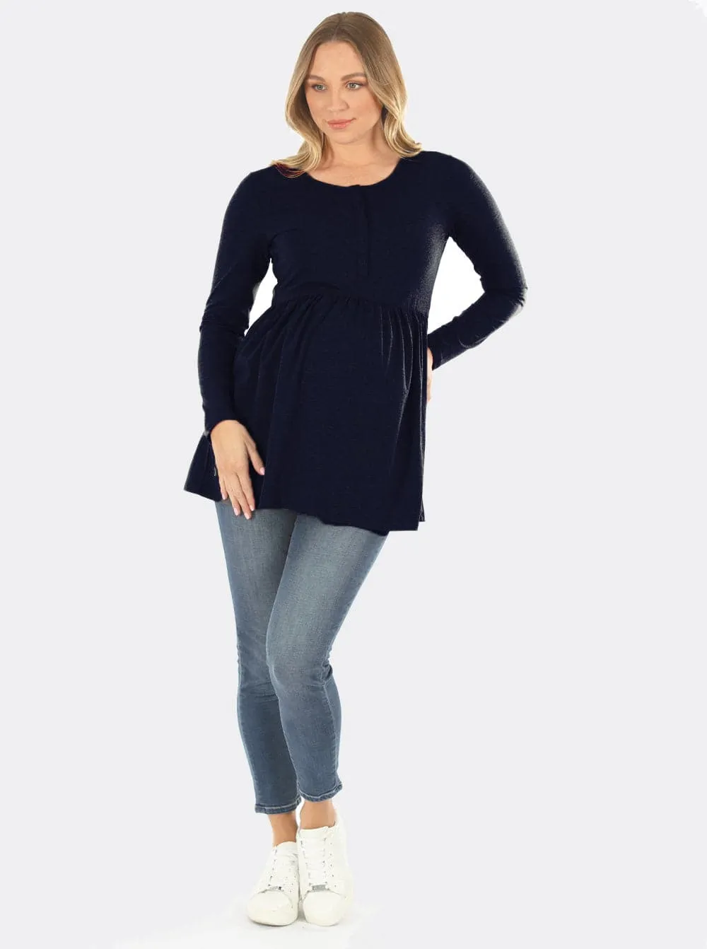 Maternity & Nursing Long Sleeve Baby Doll Tee In Navy