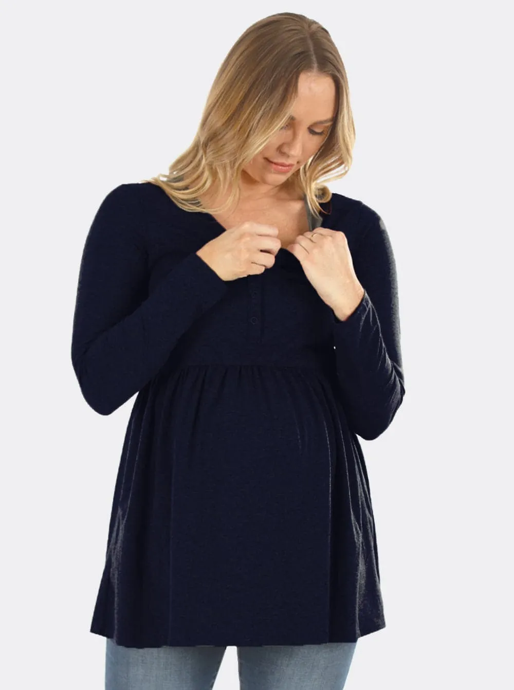 Maternity & Nursing Long Sleeve Baby Doll Tee In Navy