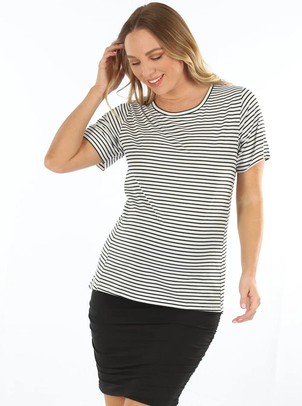 Maternity Cotton Top -  Adjustable Cross String in Back Stripes