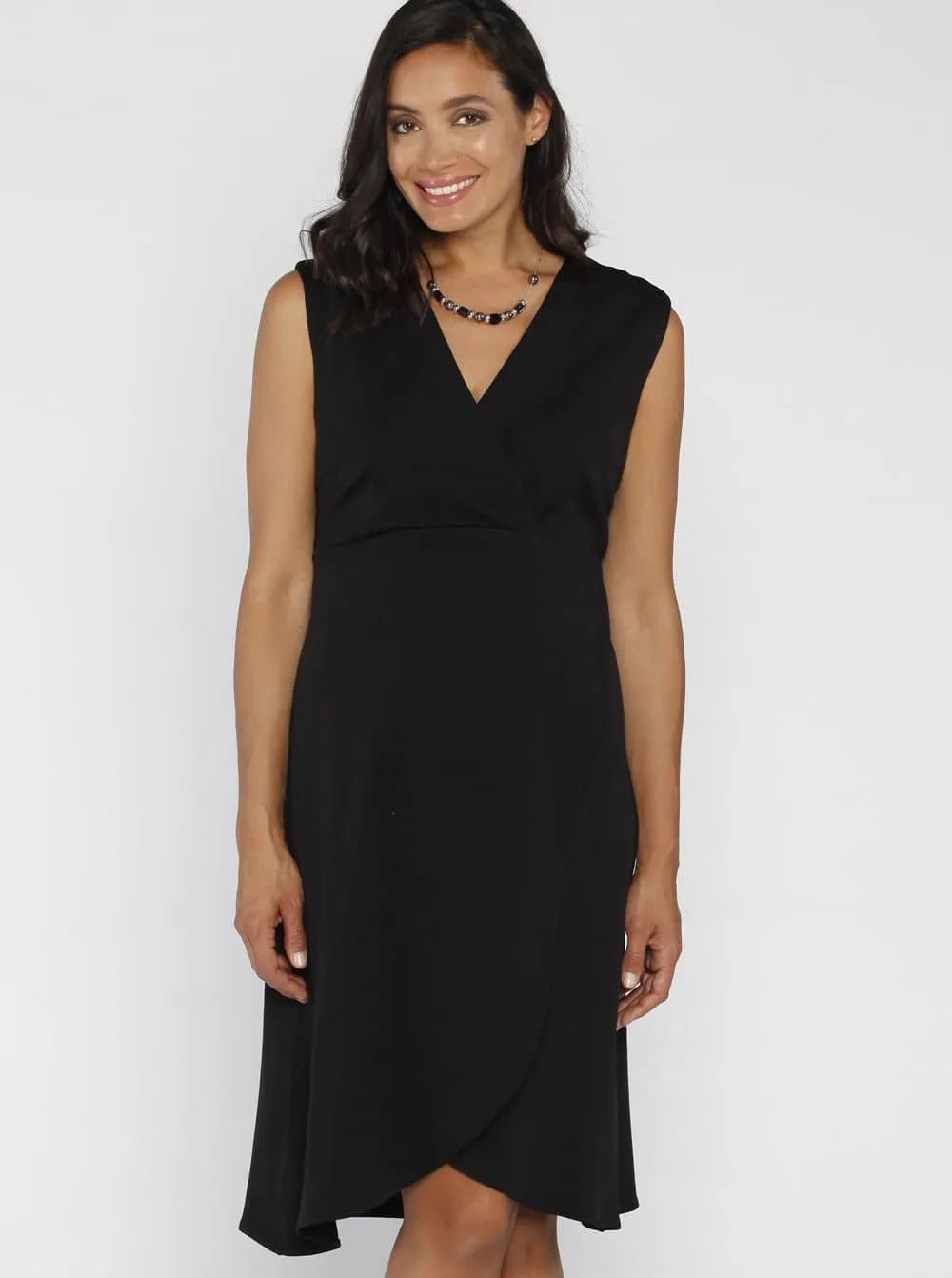 Maternity Little Black Dress in Mock Wrap Petal Style