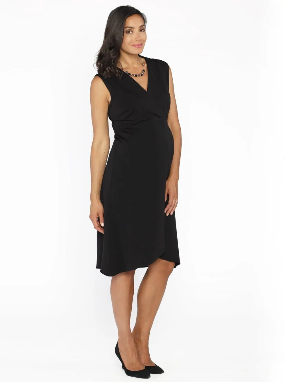 Maternity Little Black Dress in Mock Wrap Petal Style