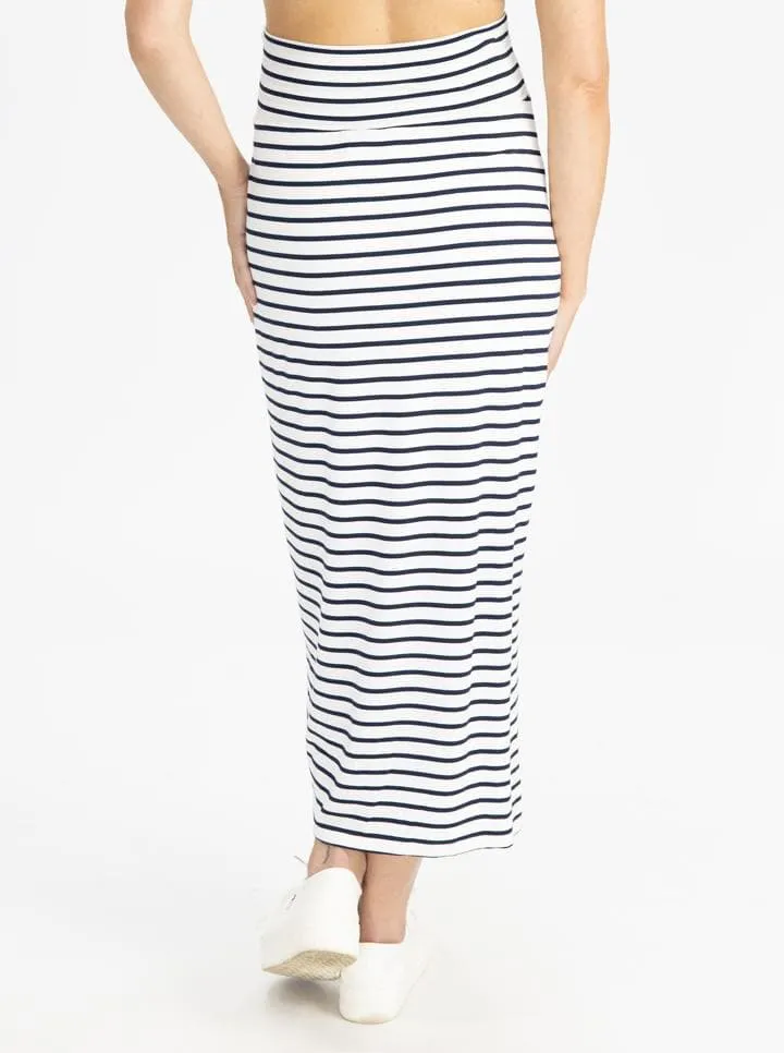 Maternity Maxi Bamboo Skirt  - Navy Stripes