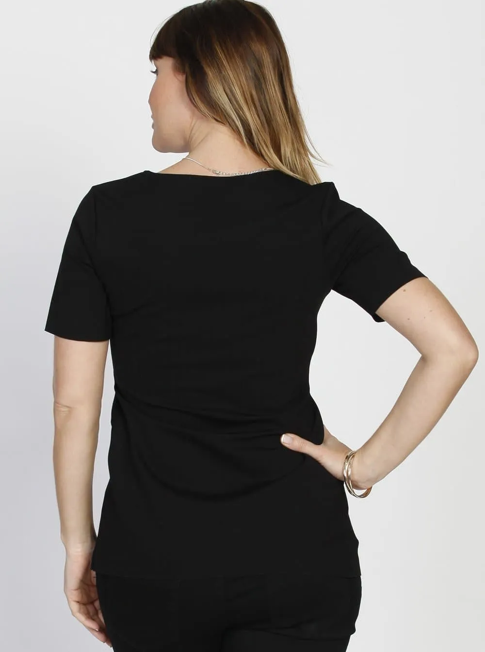 Maternity Short Sleeve Work Top with Tie Waist - Black