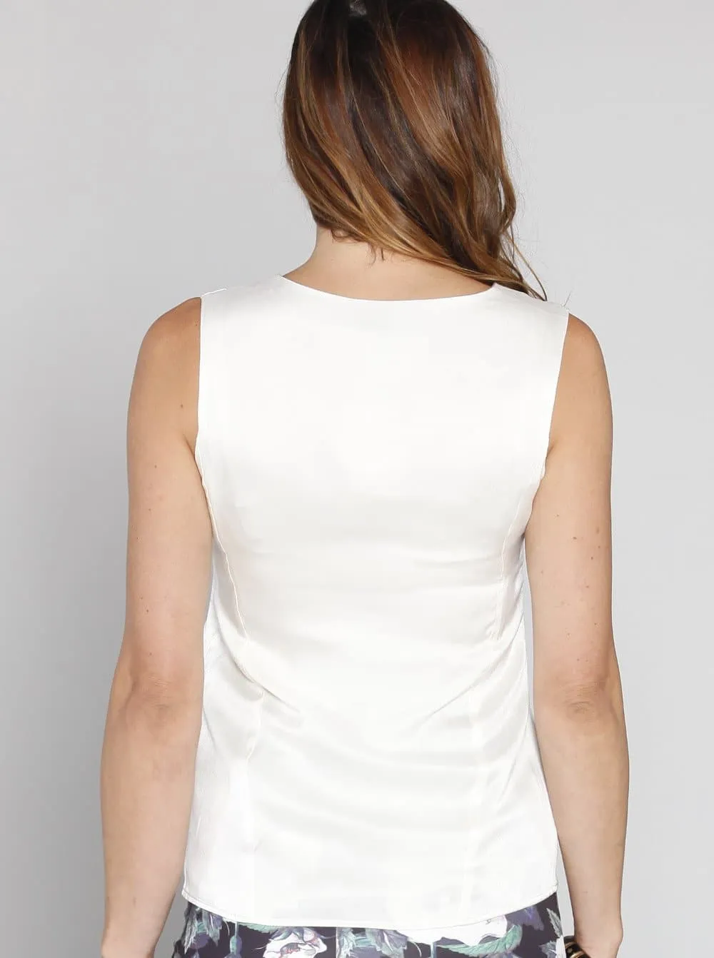 Maternity Sleeveless Pure Silk Dressy Top - White