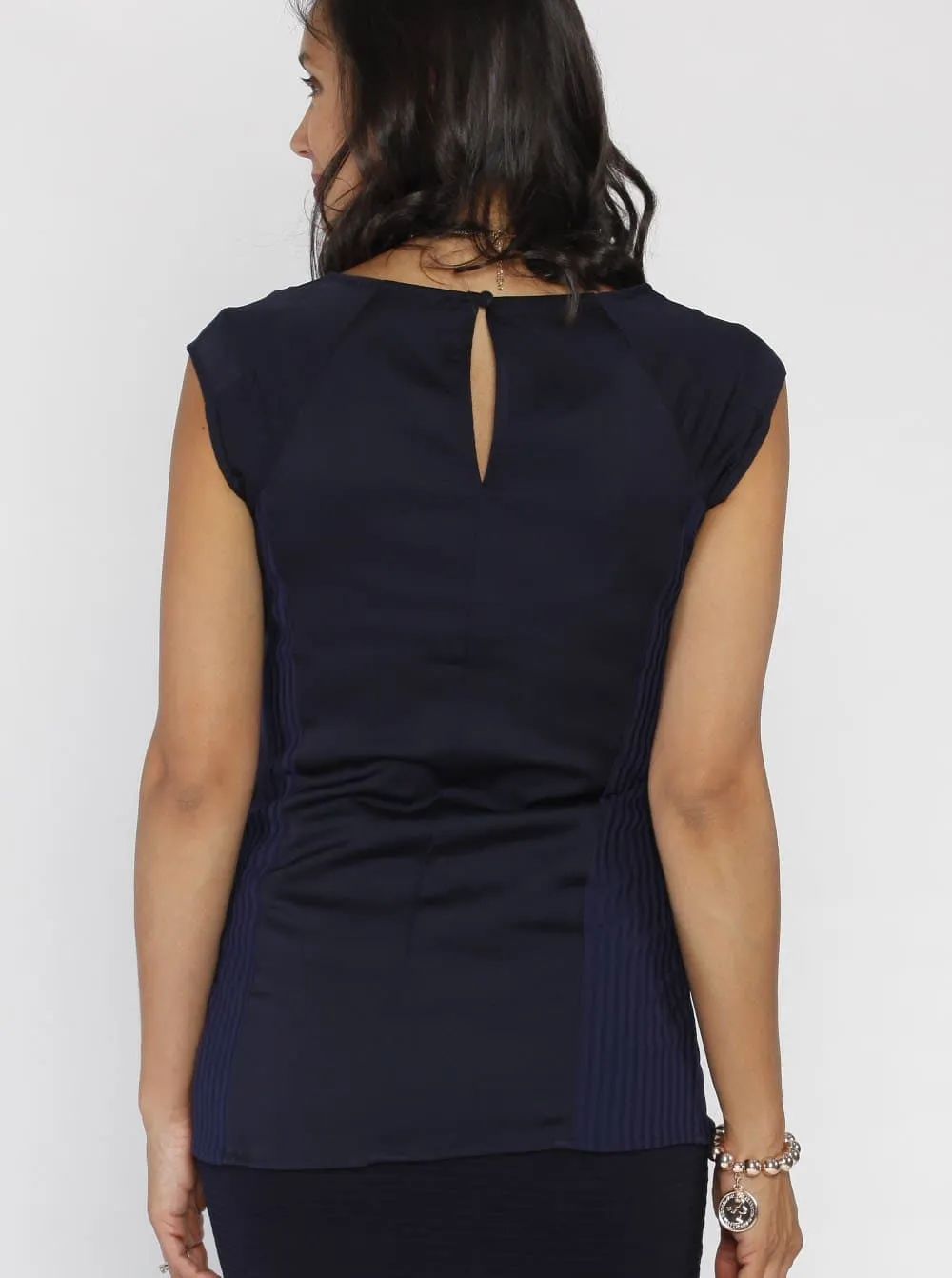 Maternity Stretchy Round Neck Top in Navy