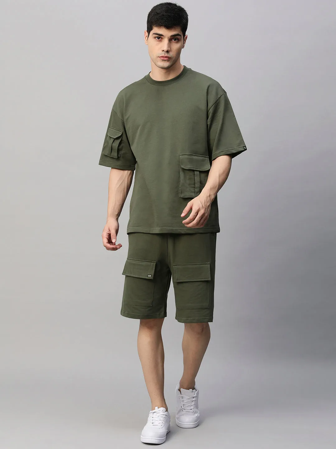 Men Premium Cargo Co-ord Set - Olive Green